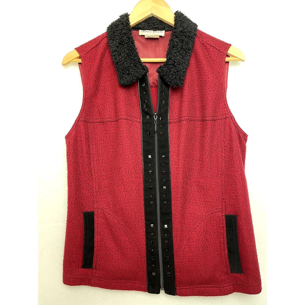 Nancy Bolen Studded Vest Womens Medium Red Black